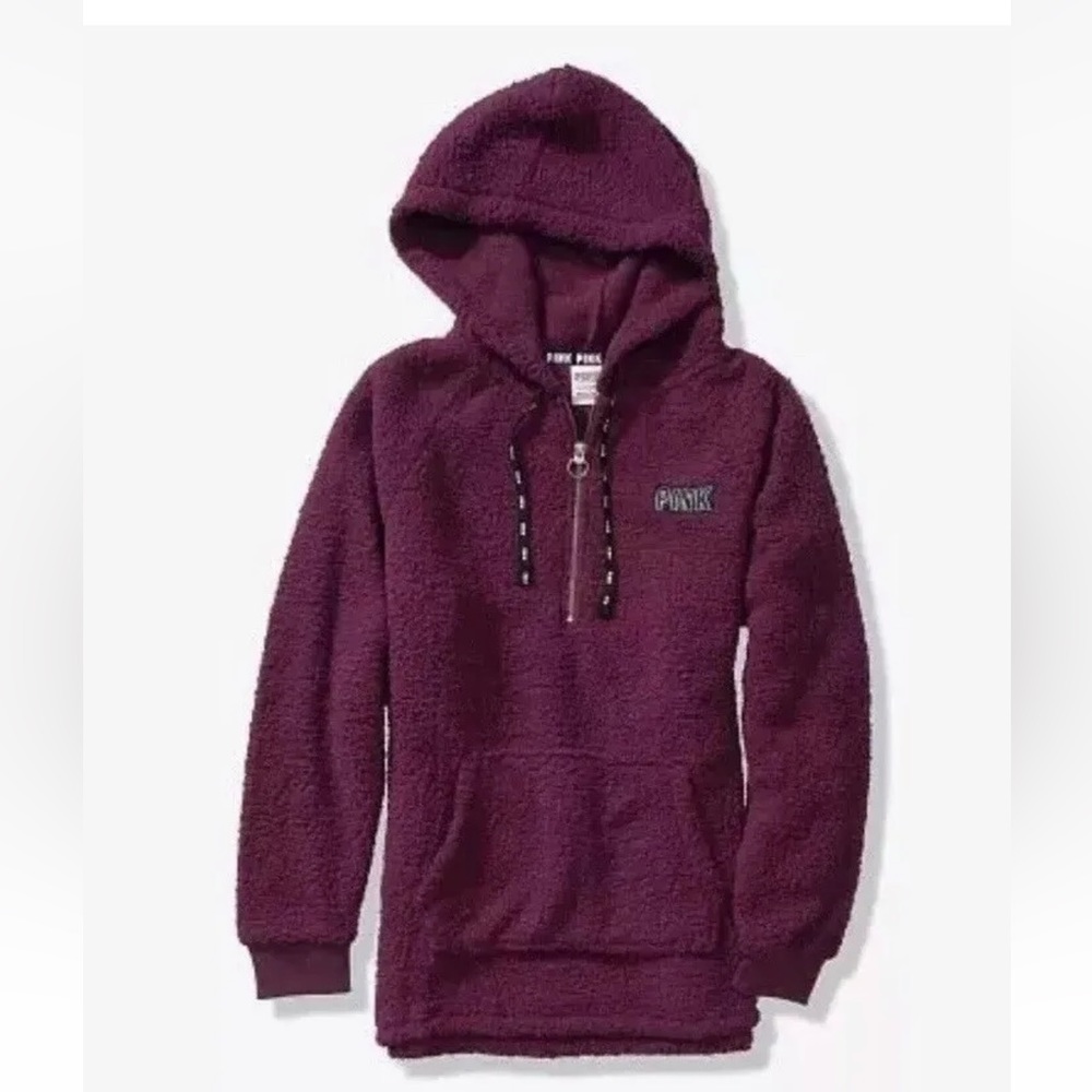 NWT Victoria’s Secret PINK Quarter Zip Sherpa Hoodie